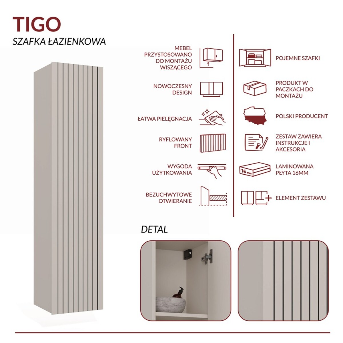 Słupek łazienkowy TIGO 1D KASZMIR