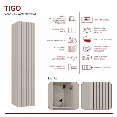 Słupek łazienkowy TIGO 1D KASZMIR