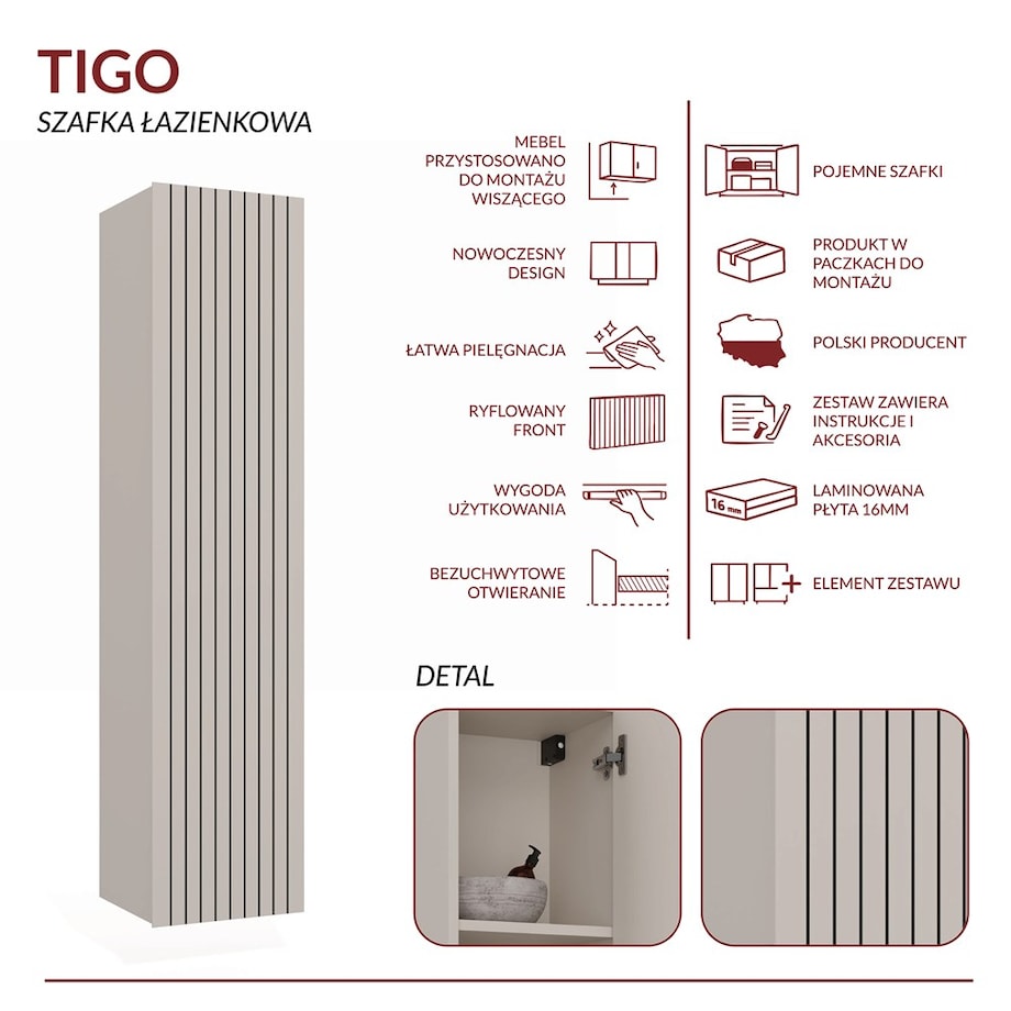 Słupek łazienkowy TIGO 1D KASZMIR