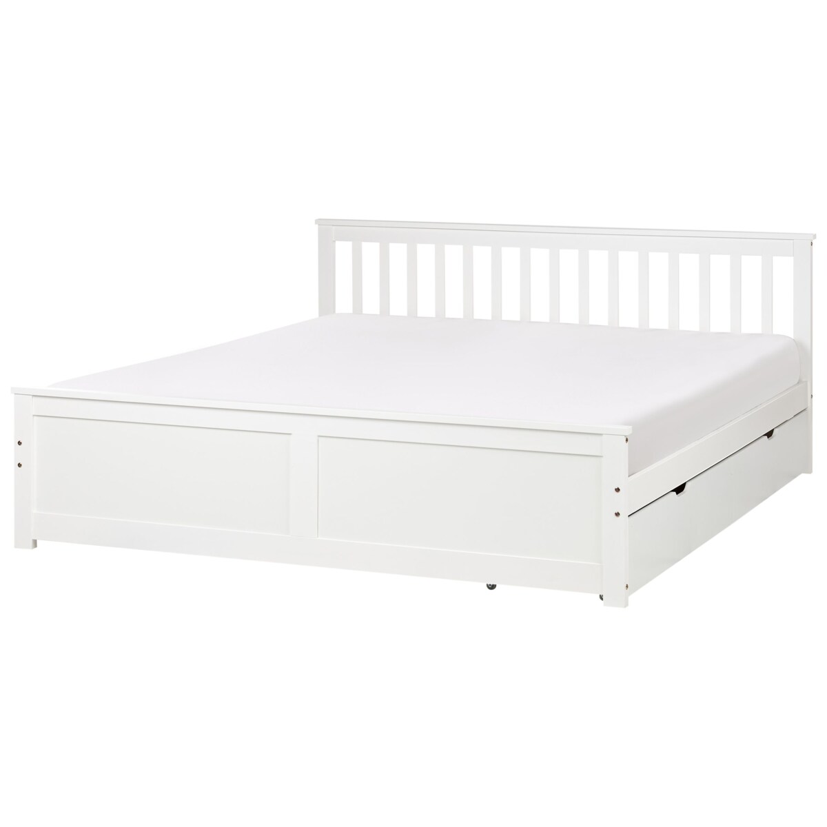 Łóżko ze schowkiem OLENDON 180 x 200 cm Z miejscem do przechowywania Drewno Biały