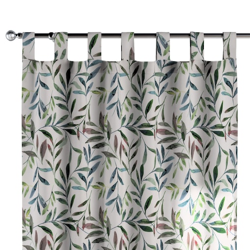 Zasłona na szelkach 1 szt. 130x245 zielone gałązki na białym tle