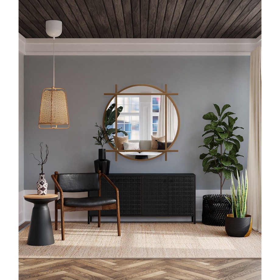 Lustro okrągłe loft ze szprosami mdf - IZYD - kolor do wyboru