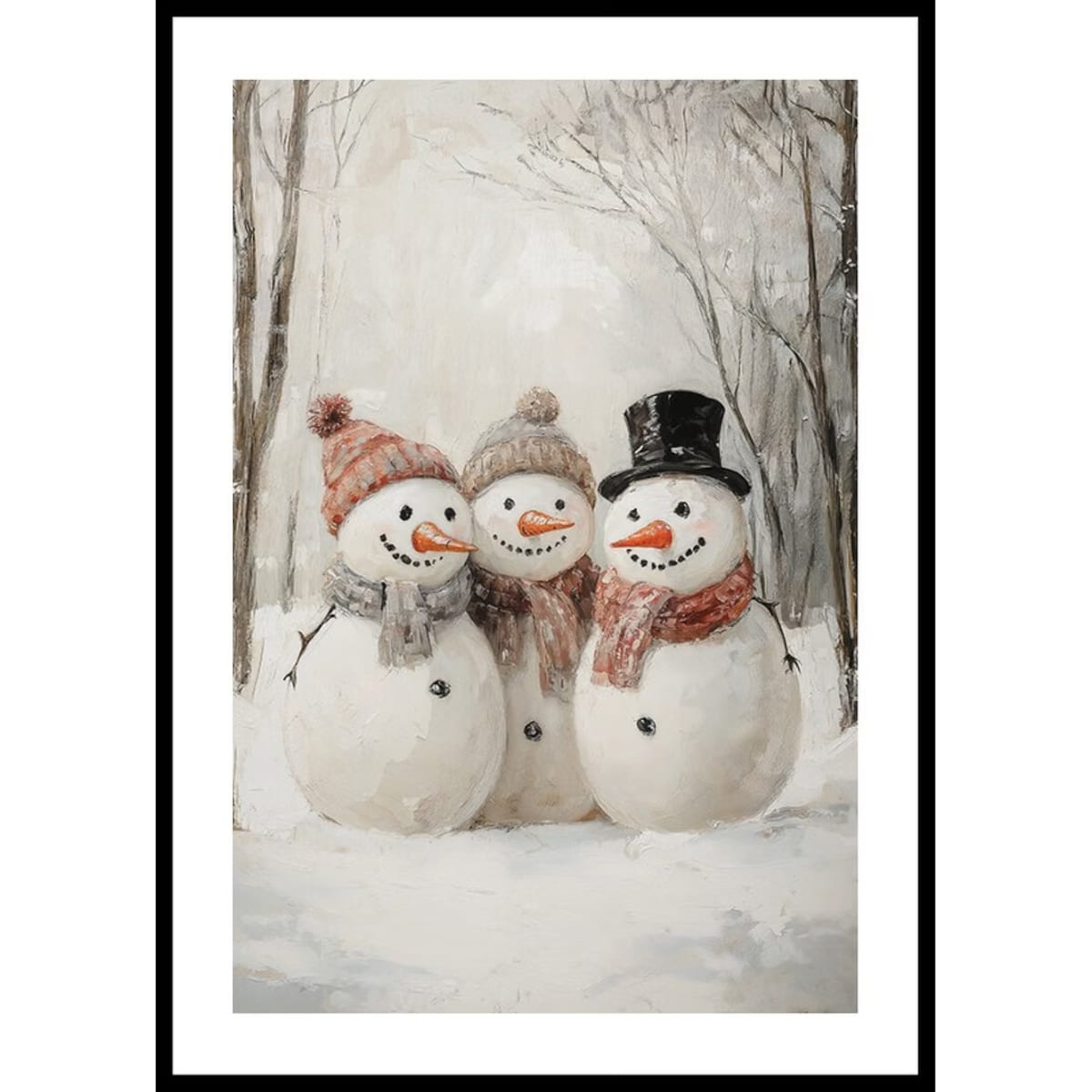 Poster Story, Plakat, Obraz - Trzy Szczęśliwe Bałwanki, wymiary 21 x 30 cm