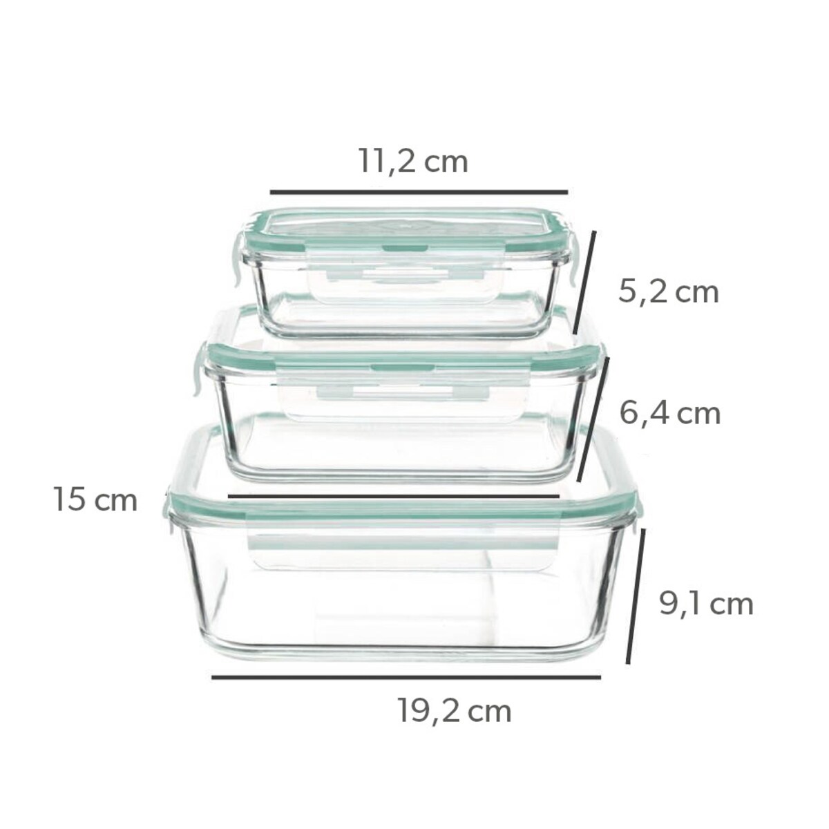 Zestaw szklanych pojemników na żywność 330 ml, 800 ml, 2220 ml