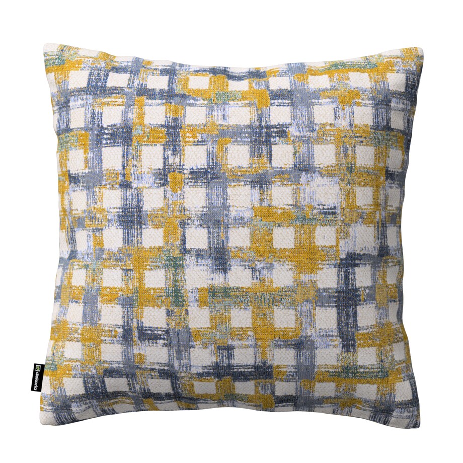 Poszewka Kinga na poduszkę 60x60 niebiesko-żółta krata na kremowym tle