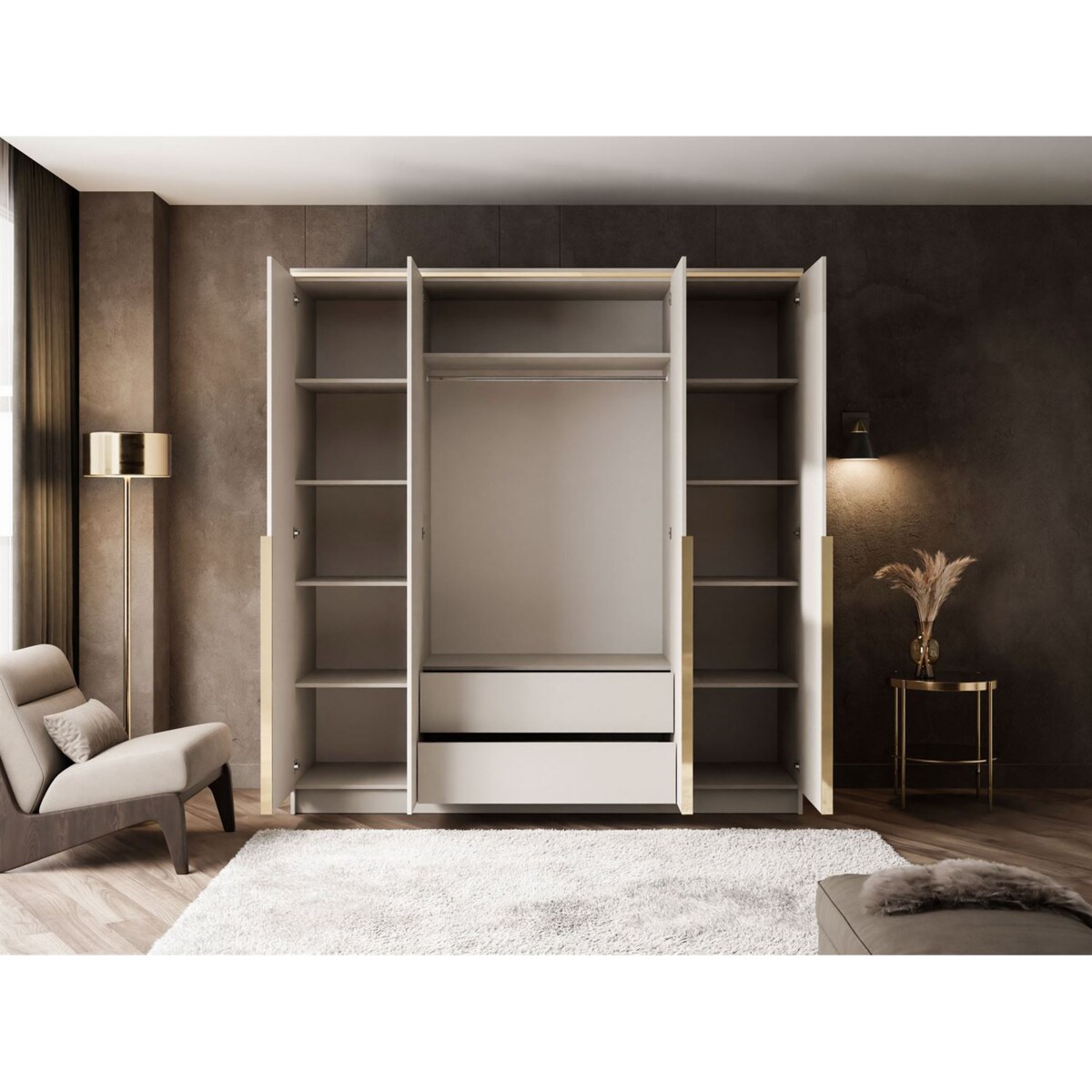 Szafa z lustrem AURORA 4D KASZMIR złoty uchwyt