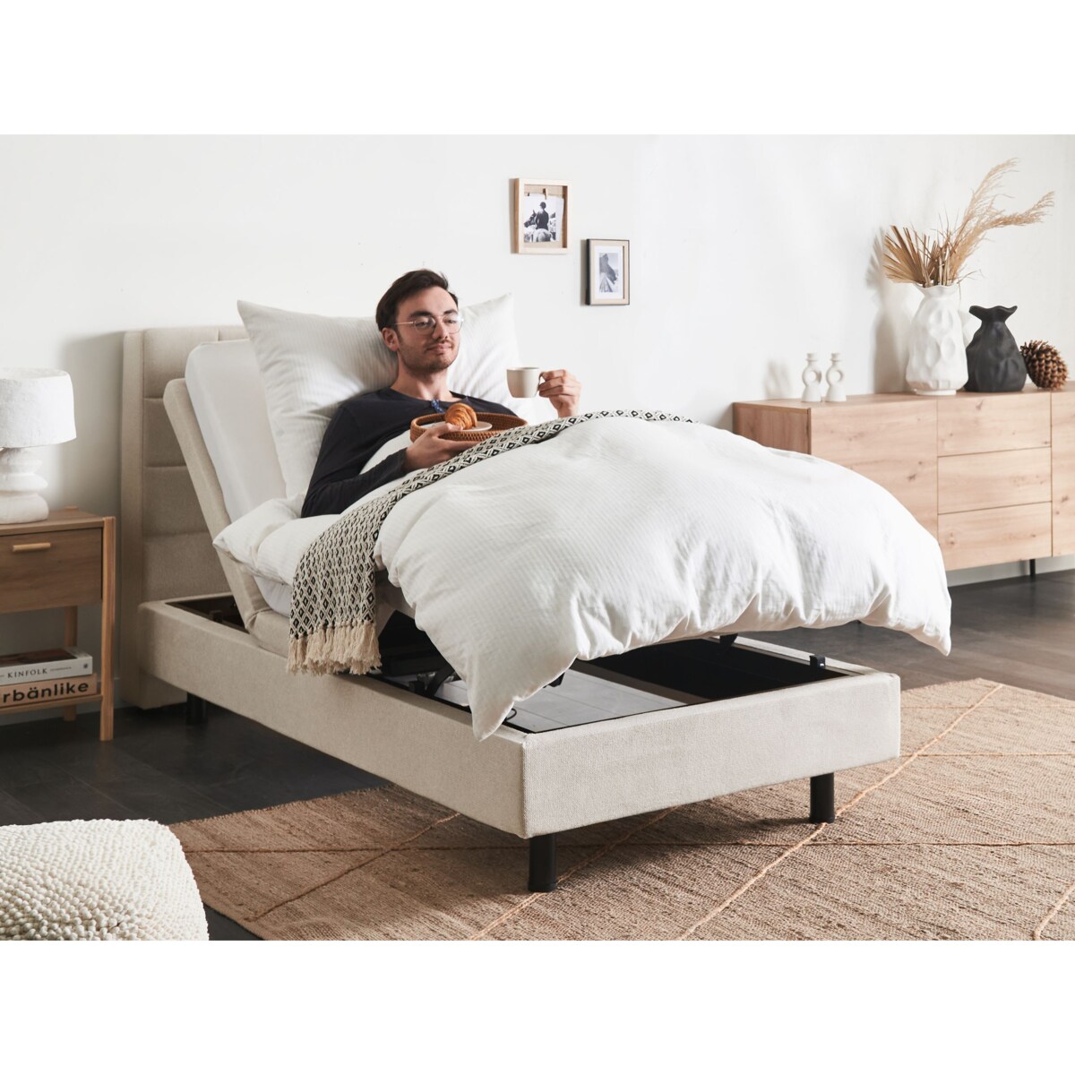 Łóżko regulowane DUKE 80 x 200 cm Jasnobeżowy