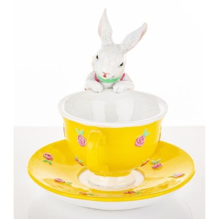 Dekoracja - króliczka zagląda do filiżanki 15,5x17,5x15 cm