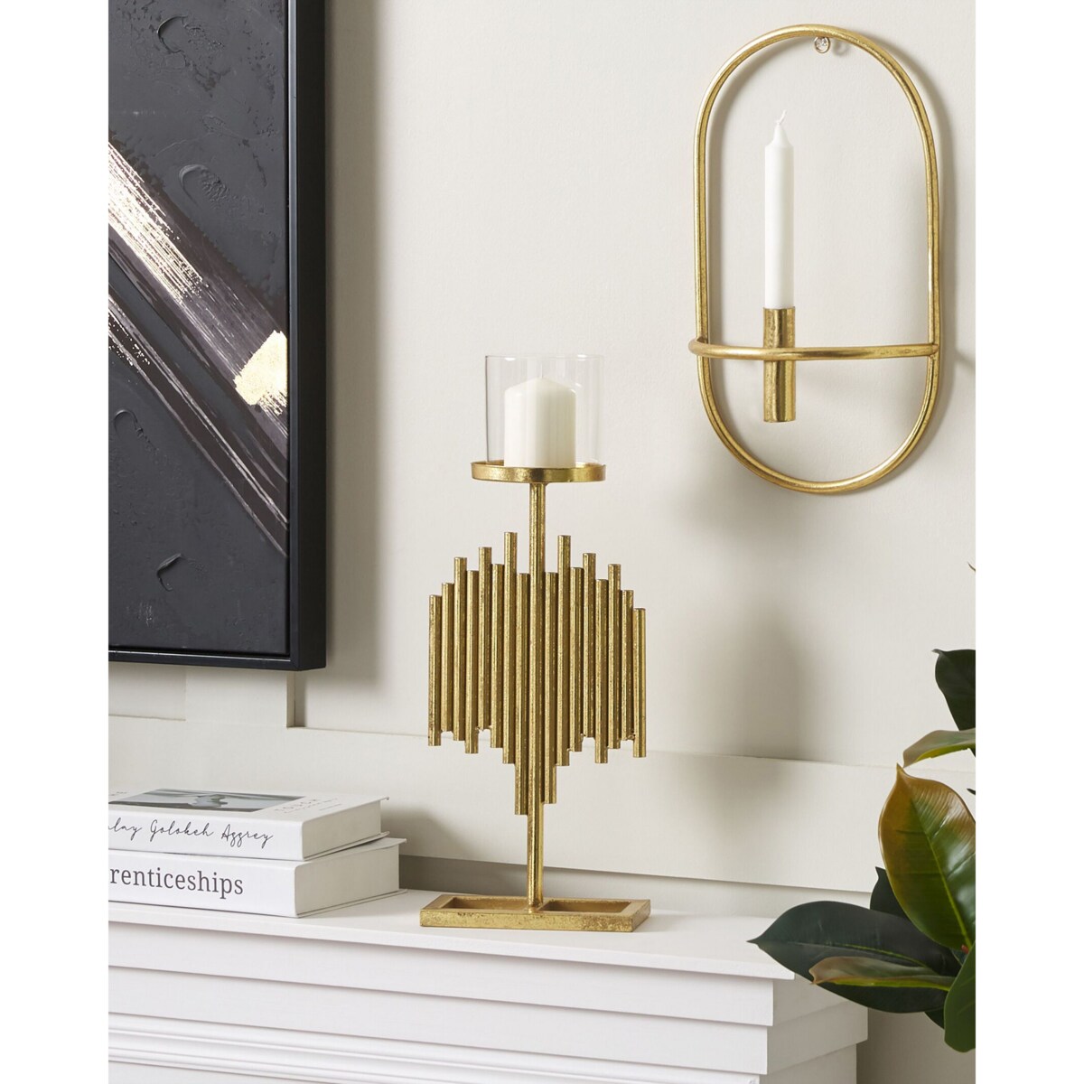 Świecznik metalowy 47 cm złoty NIAS