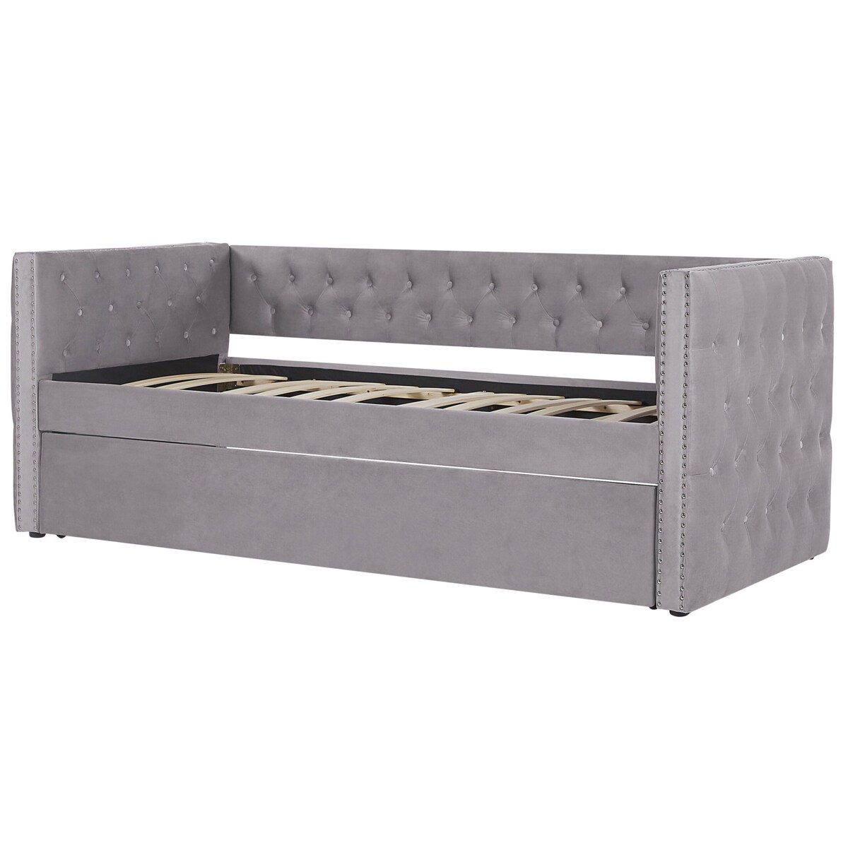 Łóżko wysuwane welurowe 90 x 200 cm szare GASSIN