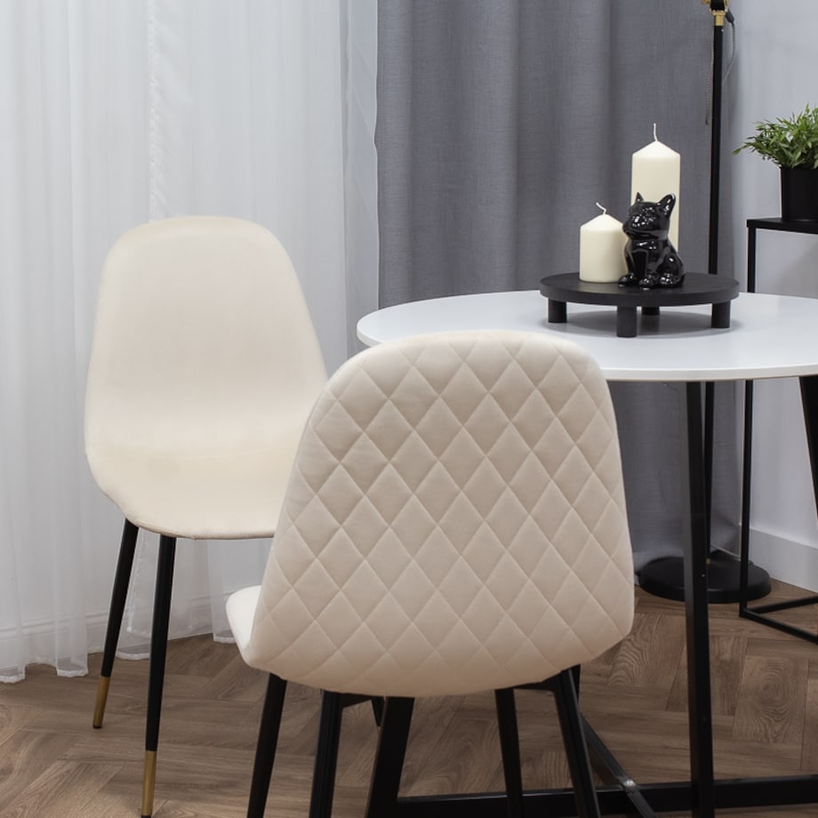Krzesło tapicerowane welurowe pikowane beżowe do salonu jadalni