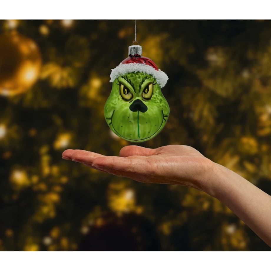 Bombka choinkowa: Zielony stwór Grinch w czapce Mikołaja