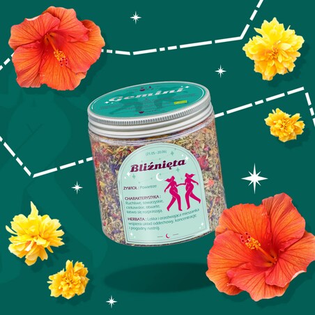 Herbata Zodiakalna BLIŹNIĘTA herbaciany susz napar ziołowa mieszanka na astrologiczny prezent upominek podarunek dla osoby ze znakiem zodiaku BLIŹNIĄT