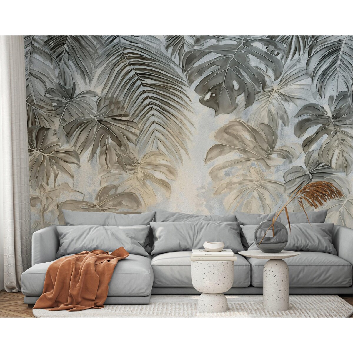 Fototapeta Do Sypialni Salonu Na Flizelinie Liście Beton Zielony 250x175