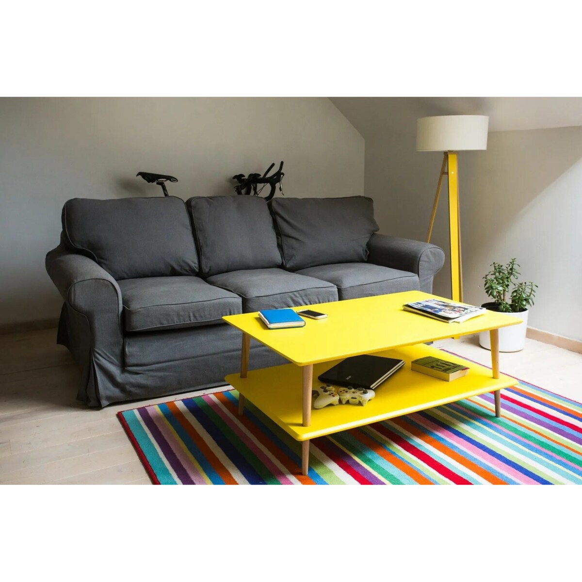 Ława KORO LOW 110x70 żółta z półką