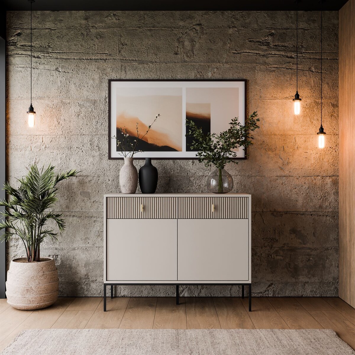 Komoda MIDNIGHT 2D2S z dwiema szufladami na stelażu, kaszmir