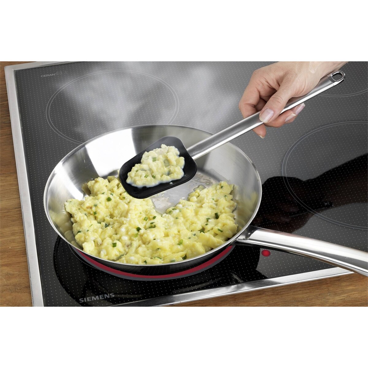 Silikonowa łyżka i szpatułka, uchwyty ze stali nierdzewnej, Maximex