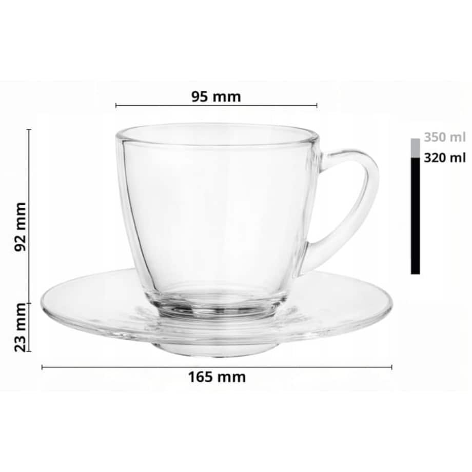 Filiżanka szklana Luna 320ml ze spodkiem DUŻA POJEMNA od GLASMARK