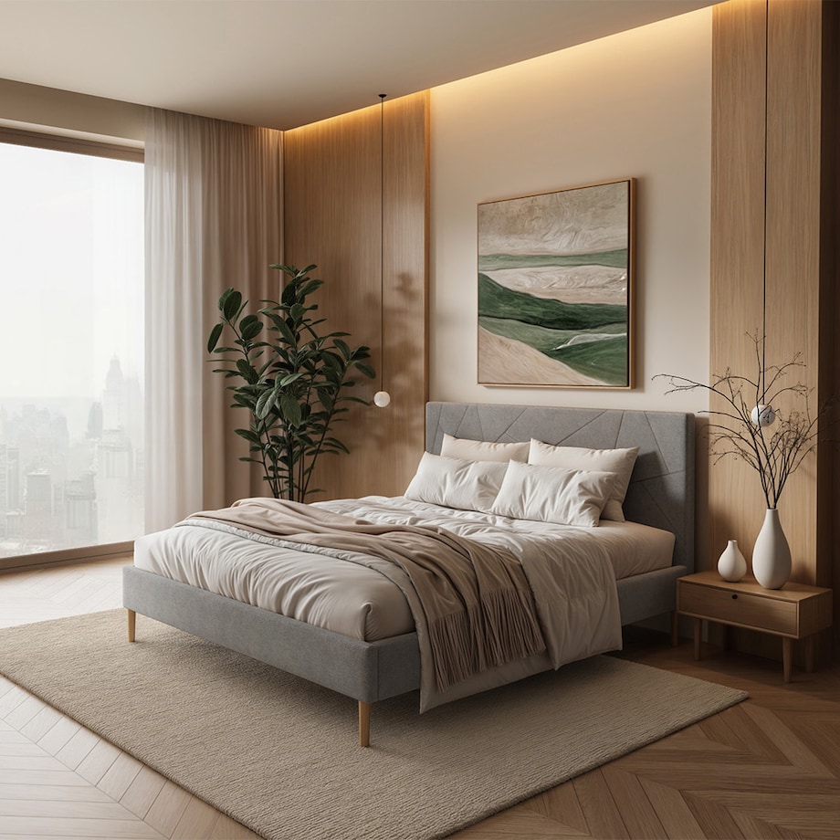 Mesonica Łóżko Alano, geometryczne szare, 180x200