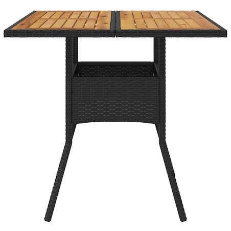 vidaXL Stół ogrodowy z akacjowym blatem, czarny, 80x80x75cm, rattan PE