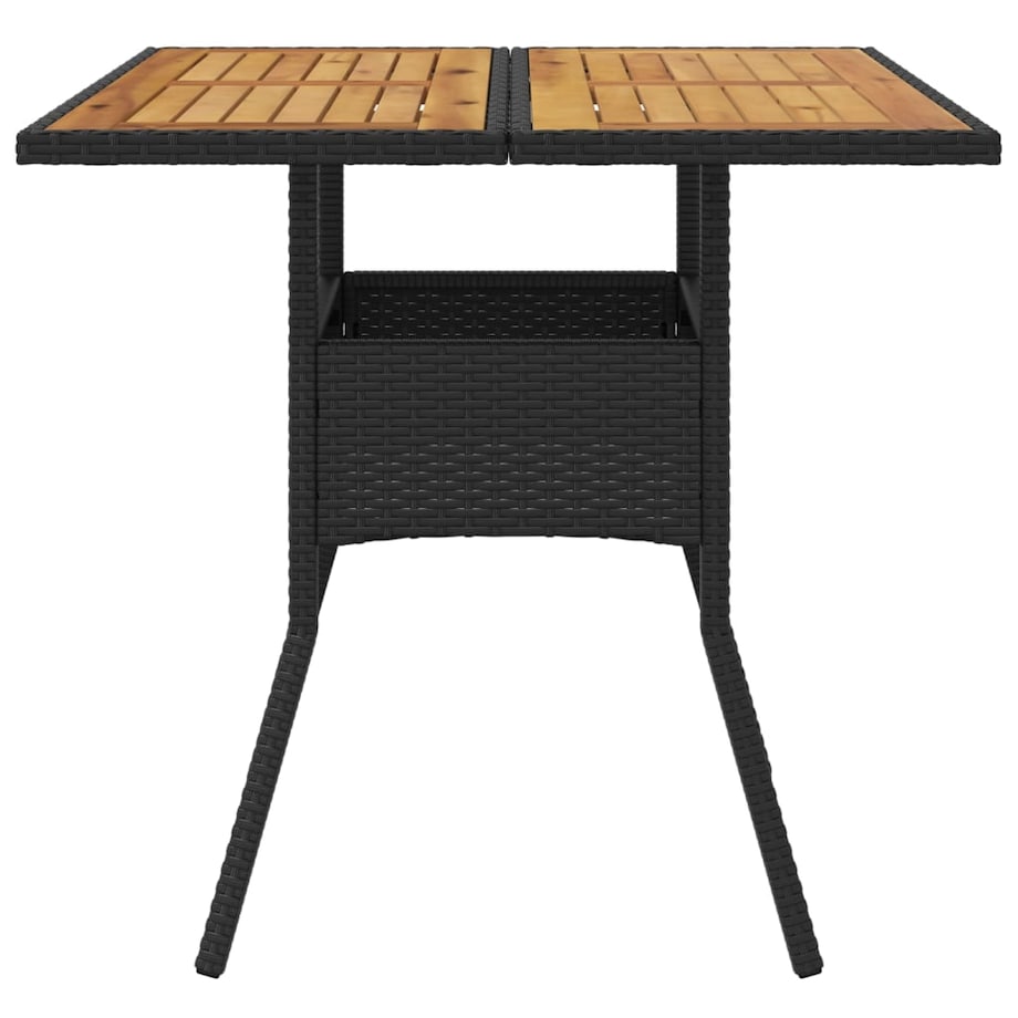 vidaXL Stół ogrodowy z akacjowym blatem, czarny, 80x80x75cm, rattan PE