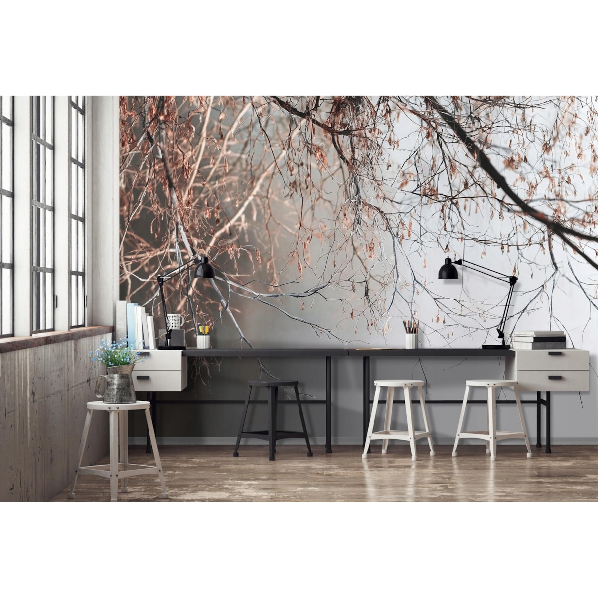 Fototapeta Do Sypialni Salonu Na Flizelinie Gałązki Beton Szary 400x280