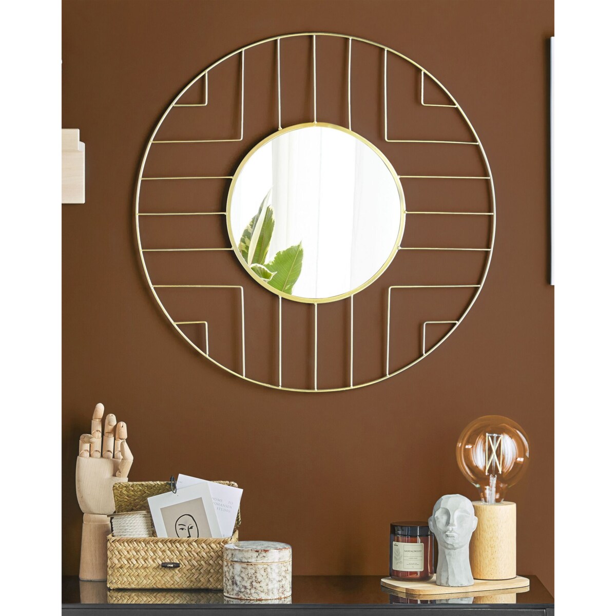 Metalowe okrągłe lustro ścienne ø 60 cm złote HESDIN
