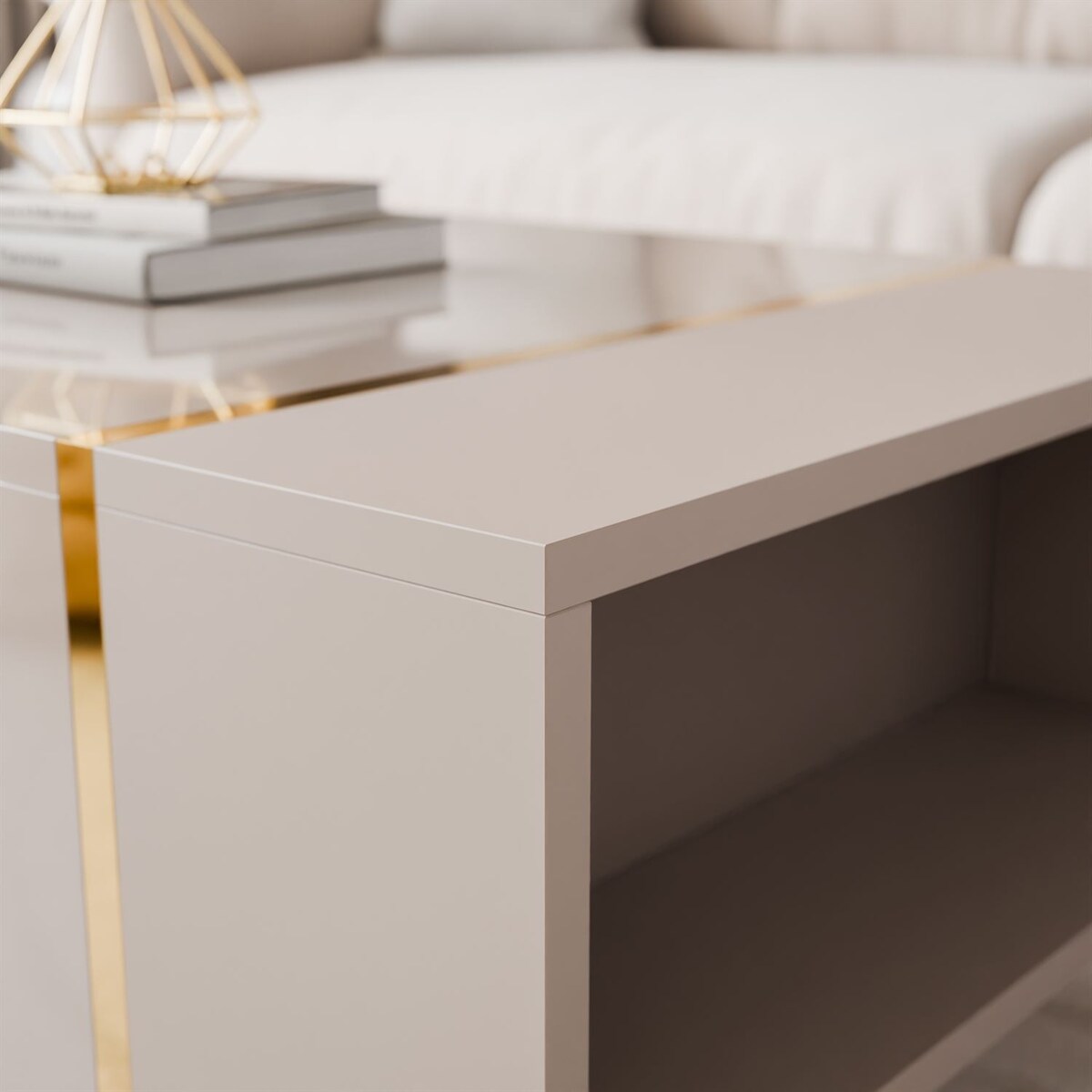 Ława ONYX kaszmir na złotych nóżkach wysoki połysk