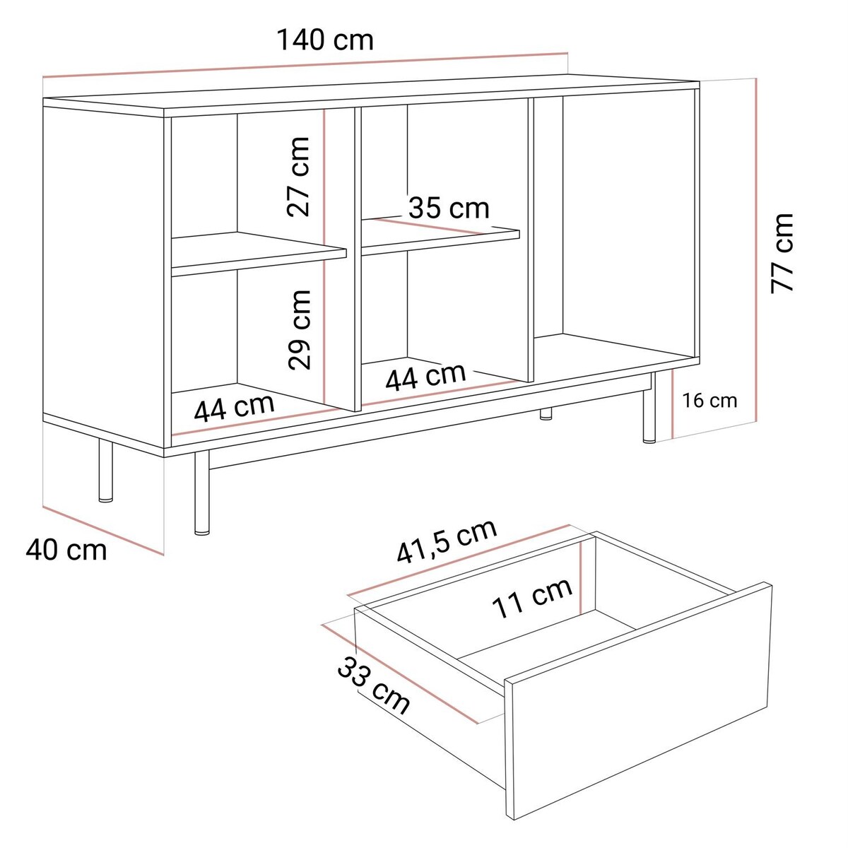 Komoda FLORENCE 2D3S z szufladami, dąb olejowany / kaszmir