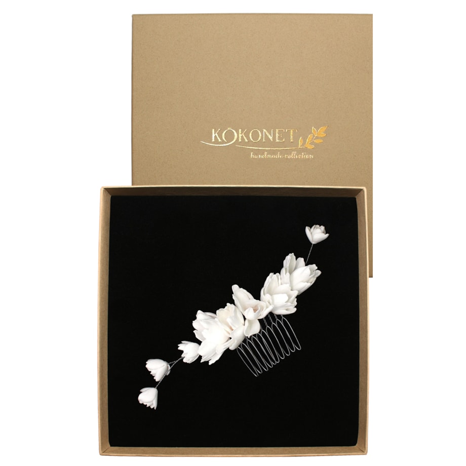 Grzebyk kwiatowy ręcznie formowany lekki elegancki srebrny boho unikalny ŚLUB