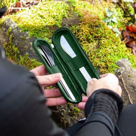 Zestaw sztućców podróżnych w etui (zielonym) Slim Nest Monbento