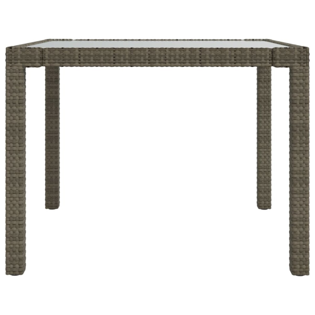 vidaXL Stół ogrodowy, 90x90x75 cm, szkło i rattan PE, szary