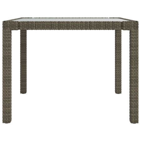 vidaXL Stół ogrodowy, 90x90x75 cm, szkło i rattan PE, szary