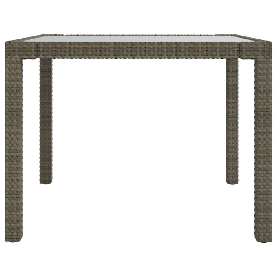 vidaXL Stół ogrodowy, 90x90x75 cm, szkło i rattan PE, szary