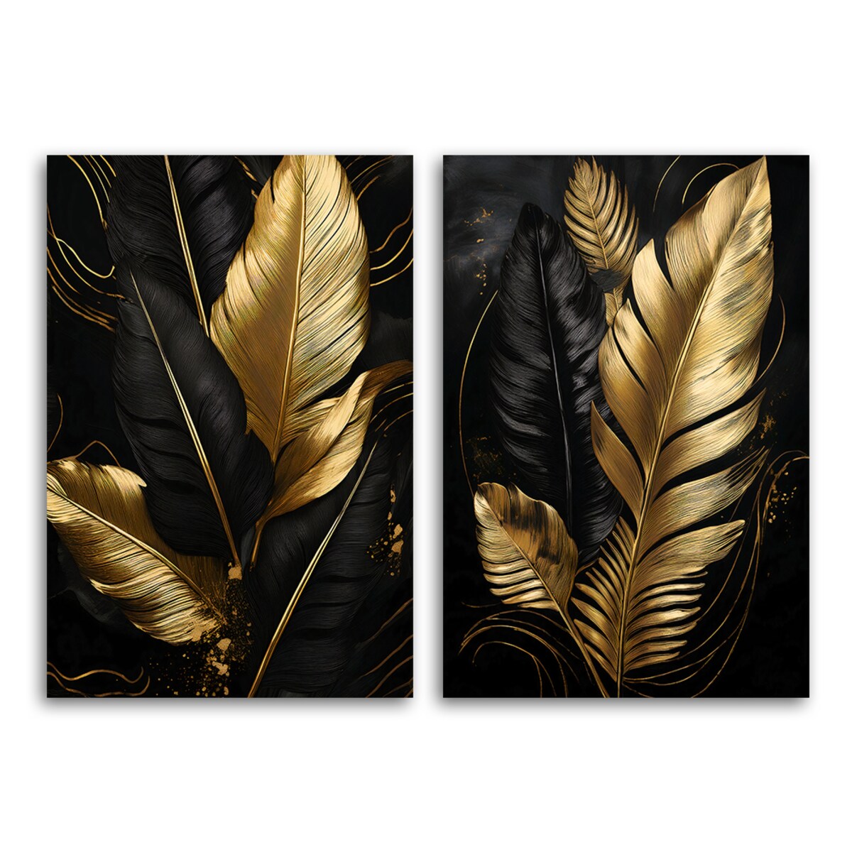 Obraz set 2 szt do salonu sypialni kuchni biura łazienki Złote Palmowe Liście Glamour 80x60 (2x40x60)