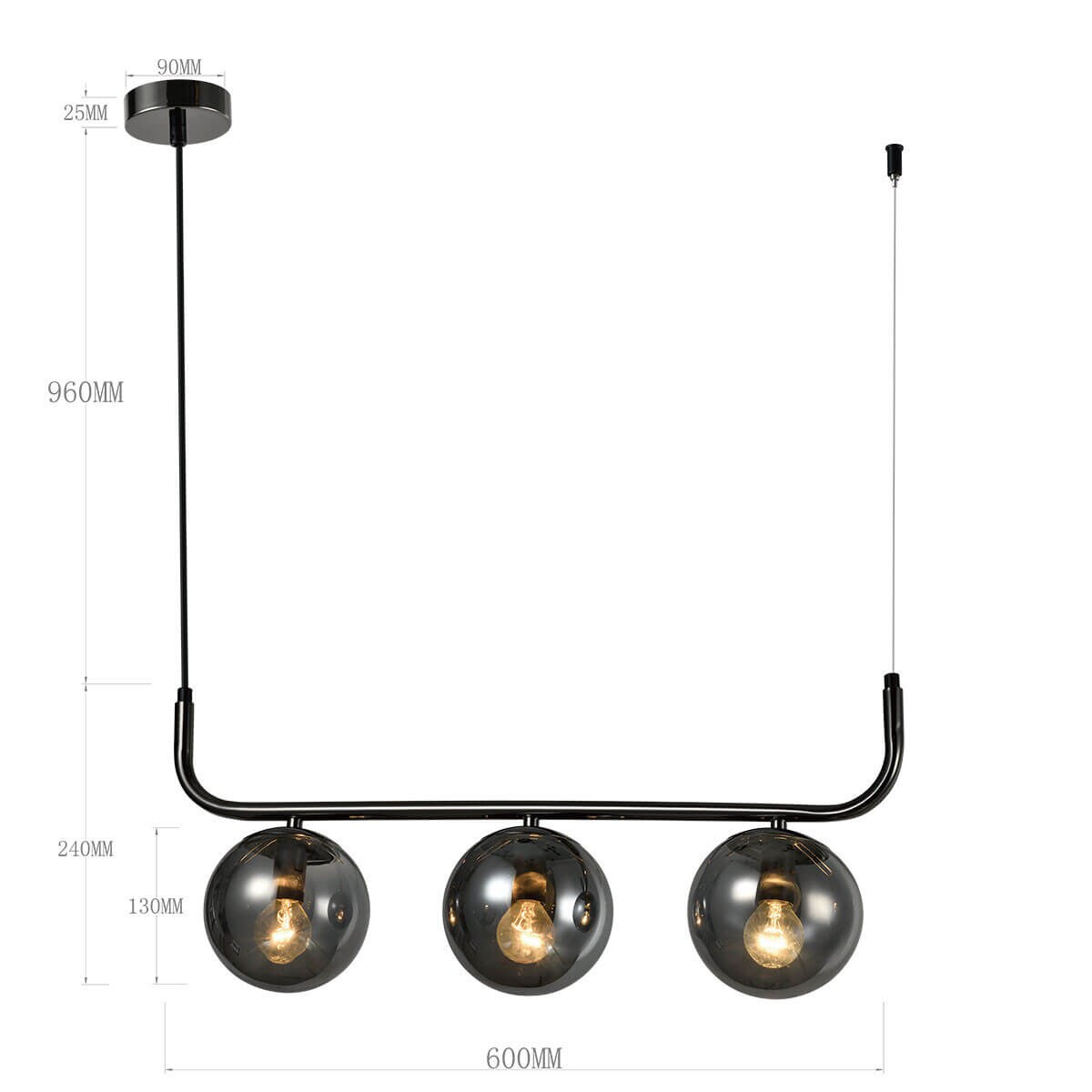 Potrójna lampa wisząca Alisa LP-005/3L BK Light Prestige kule przydymiony grafit