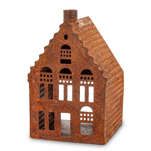 Dekoracja - domek metalowy rdzawy 11,5x7,5x7,5 cm RUGGINE karbowany