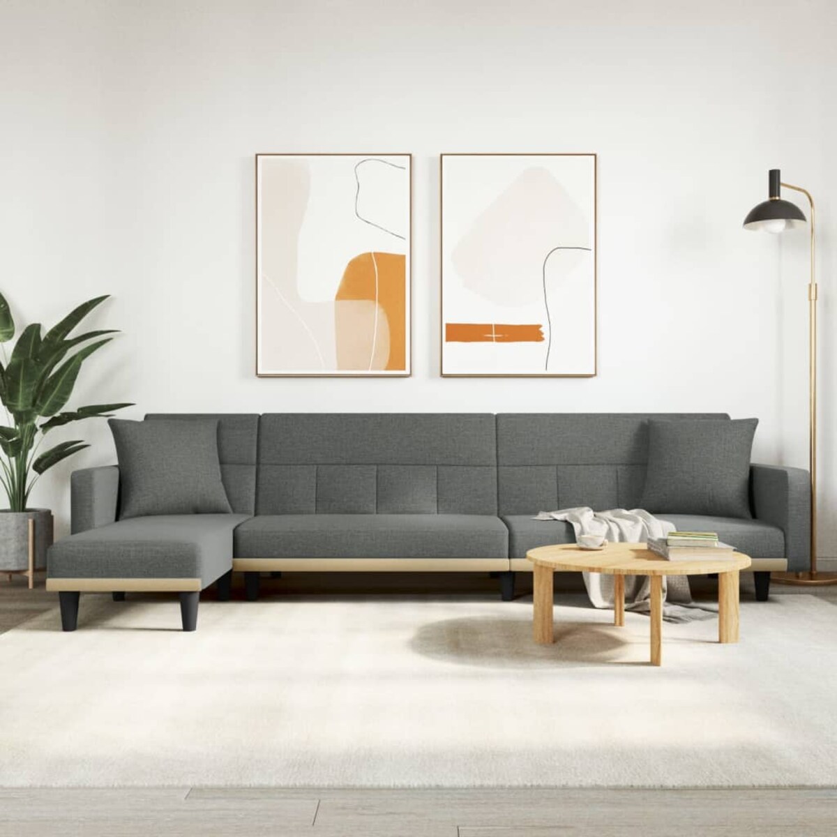 vidaXL Sofa rozkładana L, ciemnoszara, 275x140x70 cm, tkanina