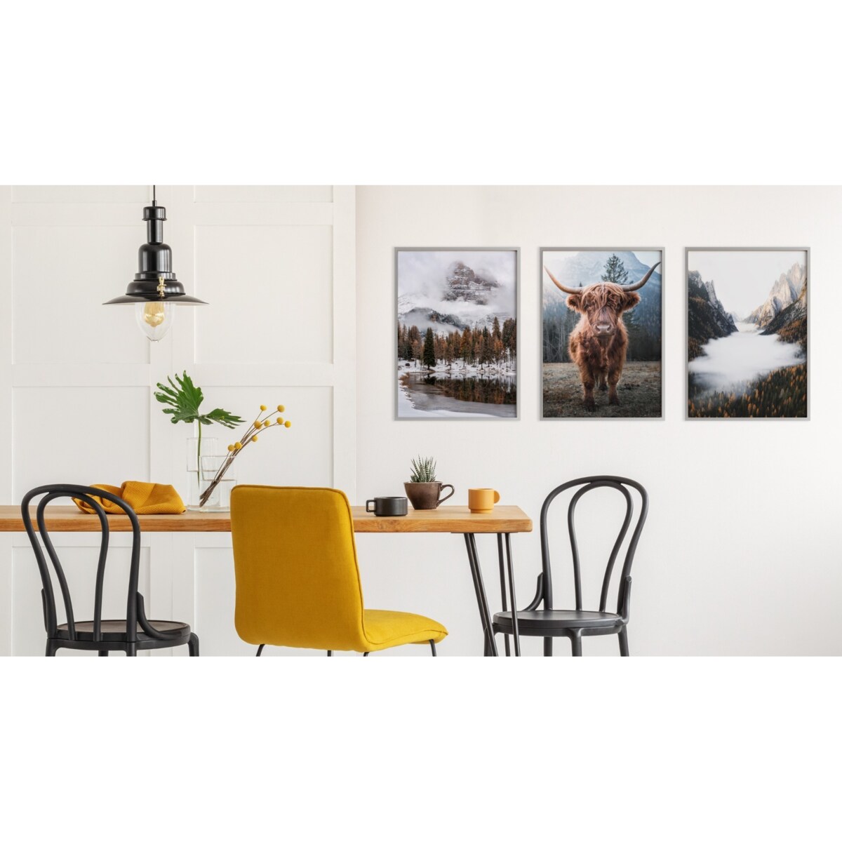 ZESTAW 3x Plakat W Ramie Góry LAS We Mgle Krowa Pejzaże 3D 30x40cm