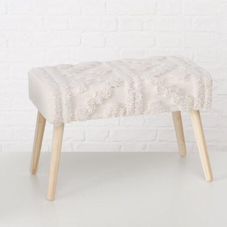 Ławka tapicerowana boho KADI z drewnianymi nogami, 60 x 32 x 41 cm