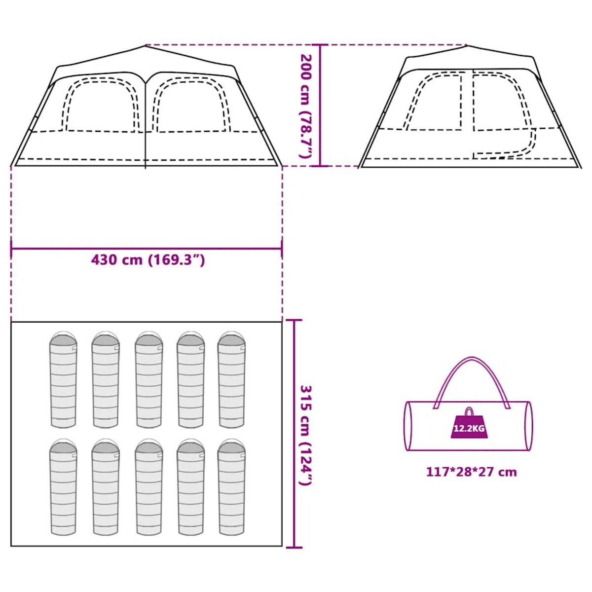vidaXL Namiot rodzinny, 10-os., zielony, szybko rozkładany
