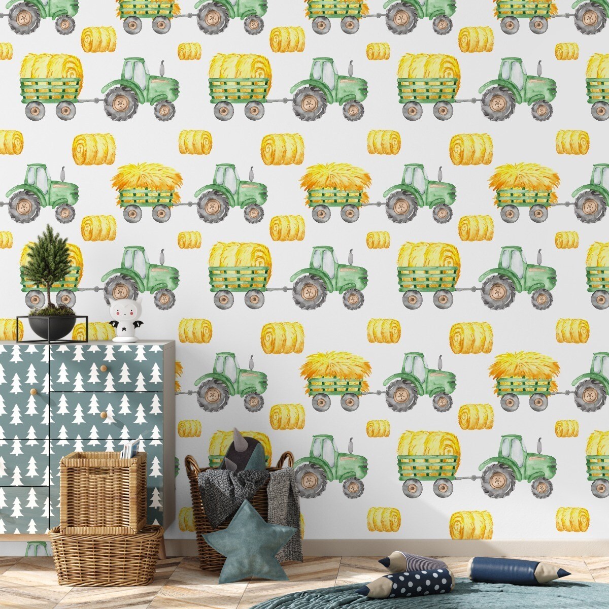 Tapeta Dziecięca TRAKTORY Malowane Akwarelą