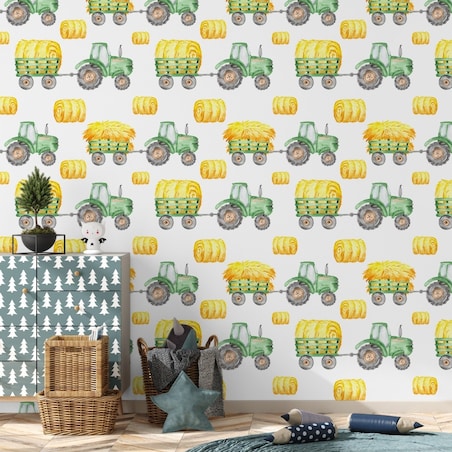 Tapeta Dziecięca TRAKTORY Malowane Akwarelą