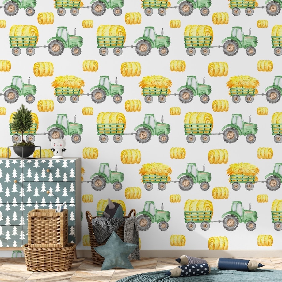 Tapeta Dziecięca TRAKTORY Malowane Akwarelą