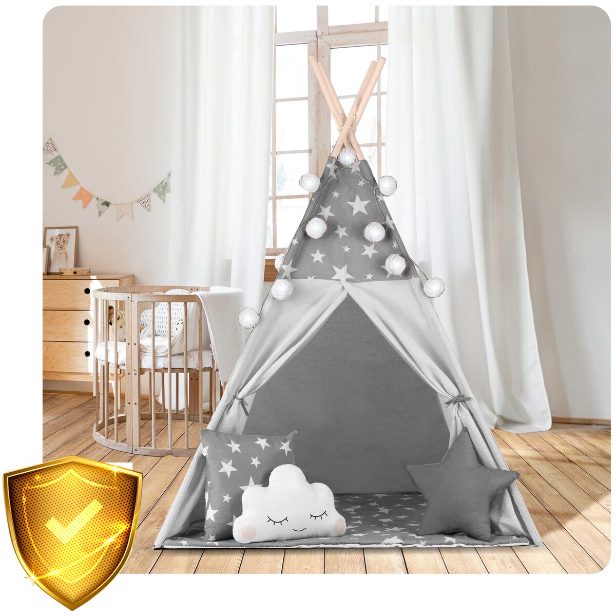 Tipi namiot wigwam dla dzieci teepee girlanda poduszki stabilizator Nukido
