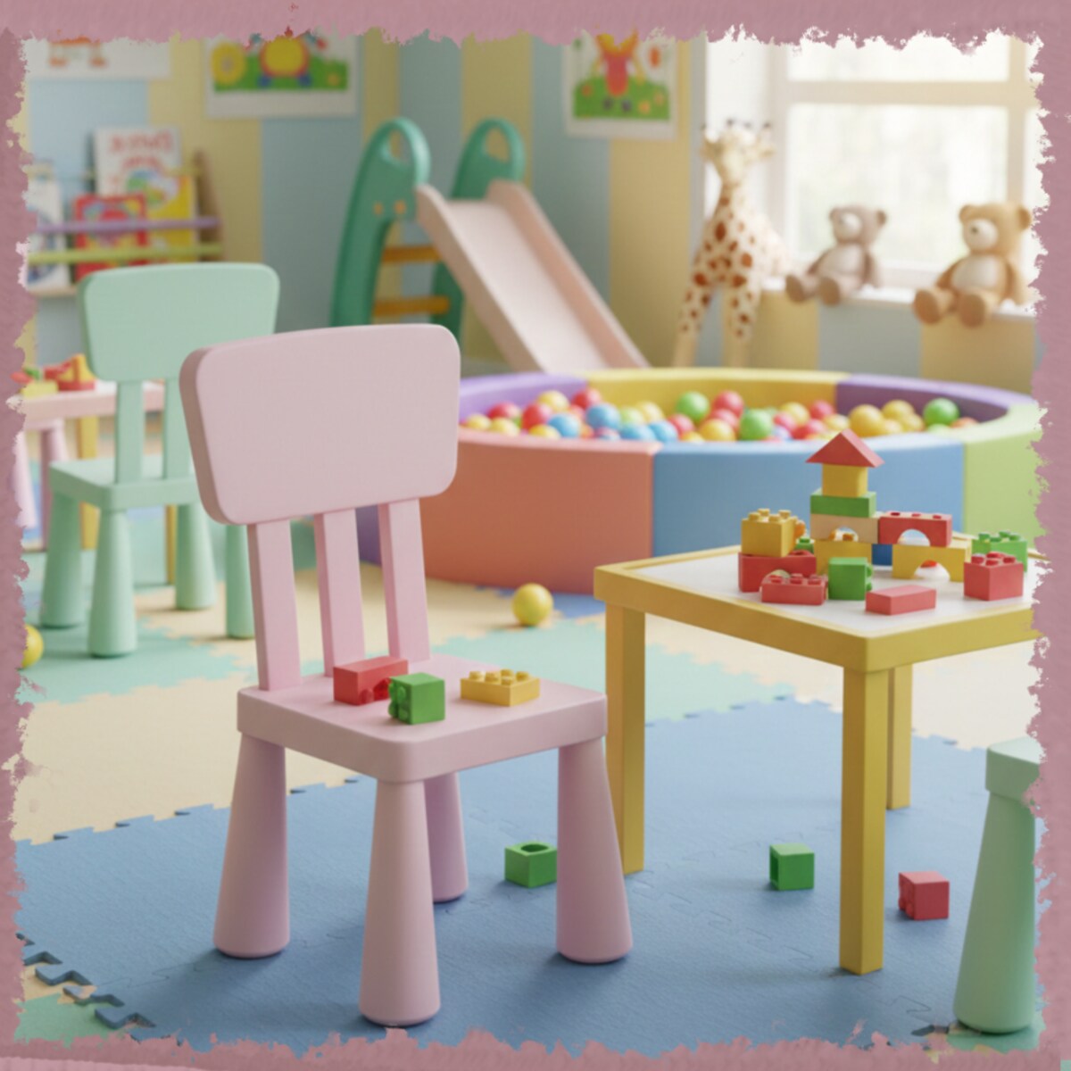 Krzesełko dla dzieci plastikowe z oparciem wygodne do pokoju różowe