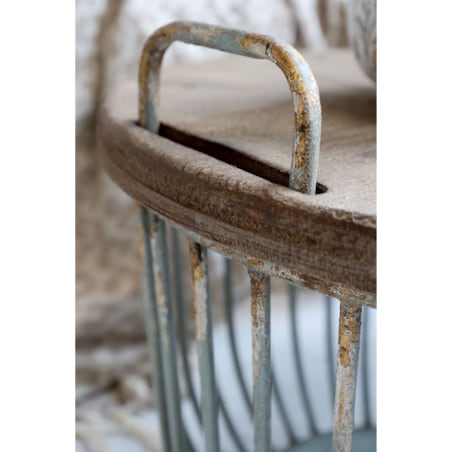 Stolik kawowy, kosz z drewnianym blatem 2 szt. jasnomiętowy