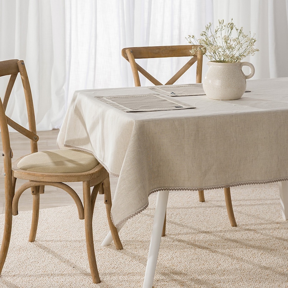 Obrus lniany z koronką 140x210 cm naturalny len