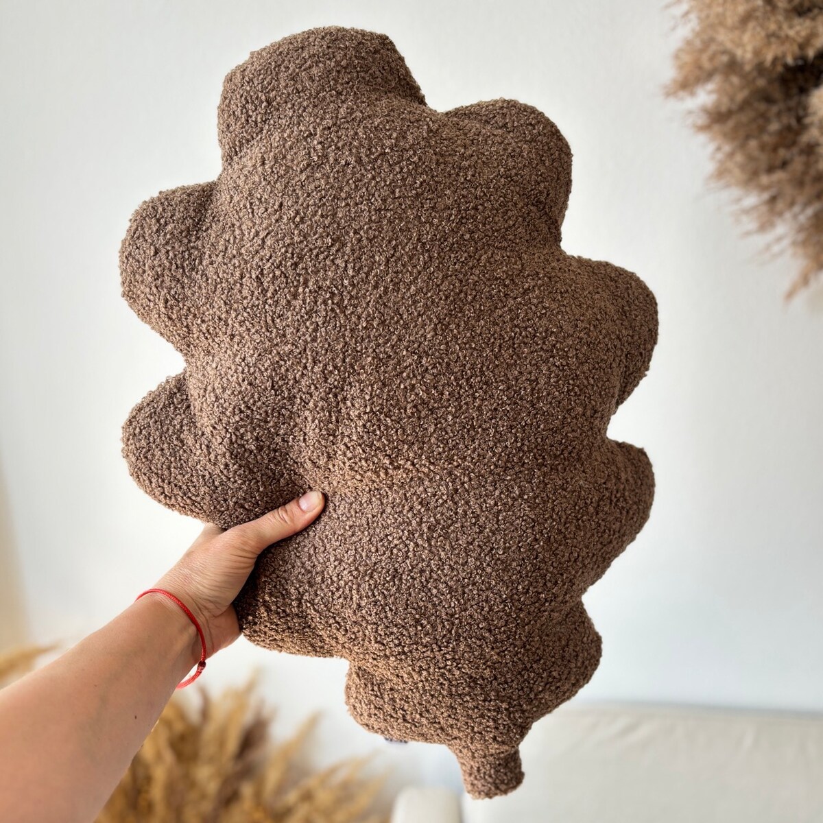 Poduszka jesienna Liść dębu brązowa boucle