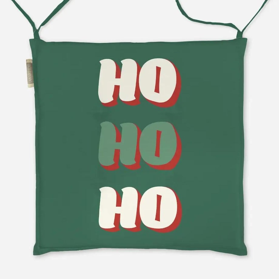 Poduszka świąteczna na krzesło - HO HO HO - zielone tło